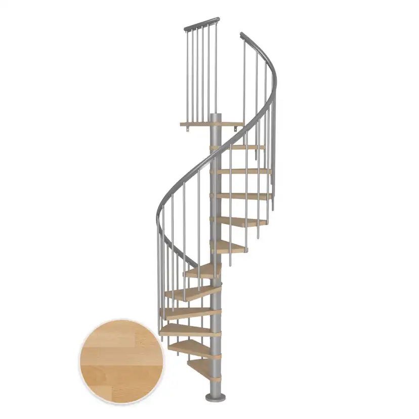 MONTREAL spiral bok oljad pearl grey CLASSIC3 13T Ø120 Pearl Grey, D: 1200 mm, Golv till golv höjd: 2910-3330 mm, 13+1 steg