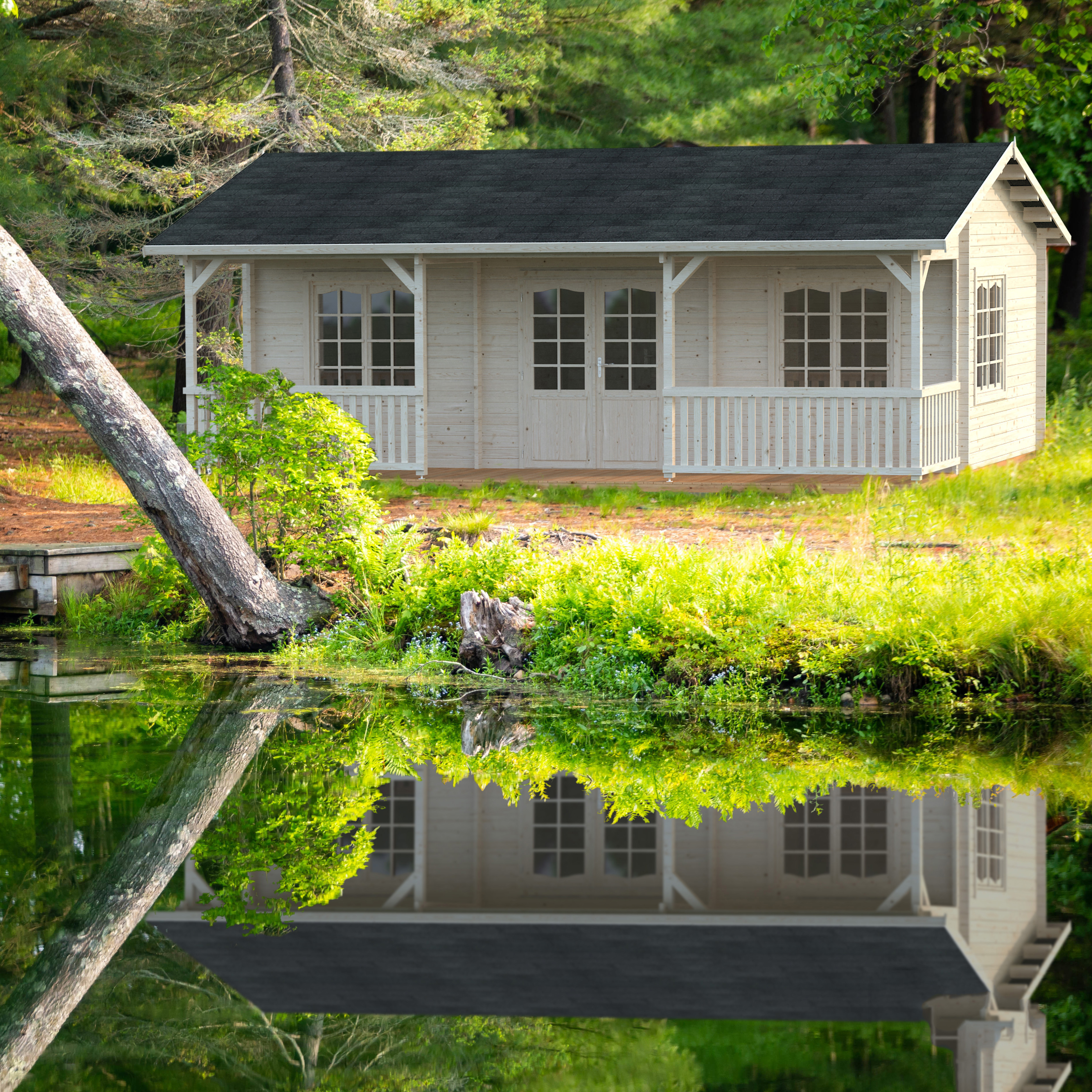Fritidshus Palmako Sandra 38,6 m² Komplett Stuga med Altan & Sadeltak