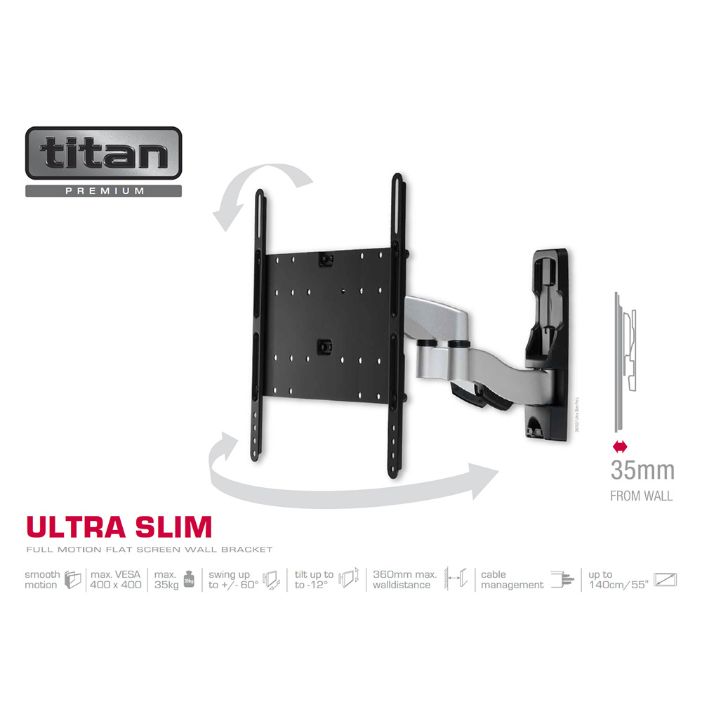 Väggfäste Vivanco 2-arm Vridbart 65 tum/35 kg