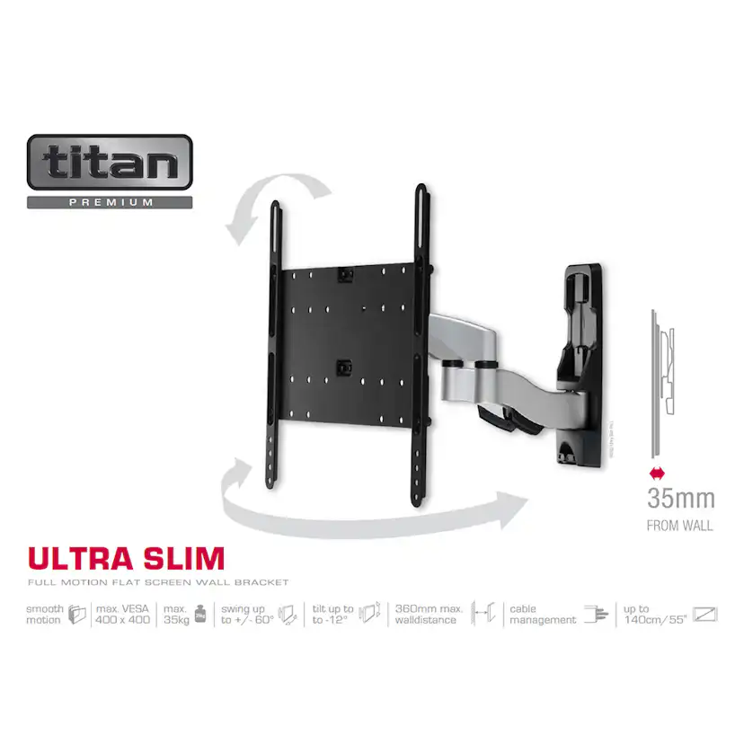 Väggfäste Vivanco 2-arm Vridbart 65 tum/35 kg