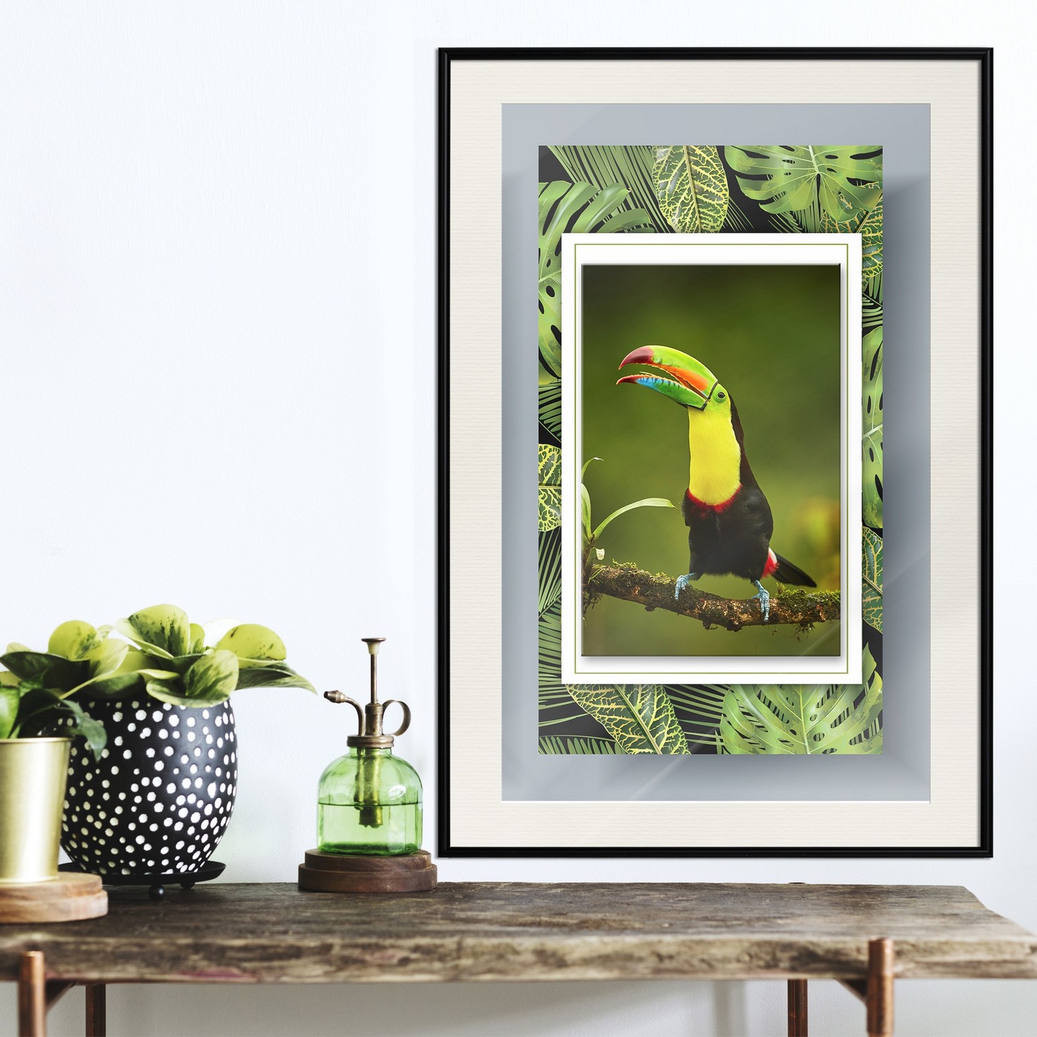 Affisch - Toucan [Poster] 30x45 Svart ram med passepartout, 30x45 cm