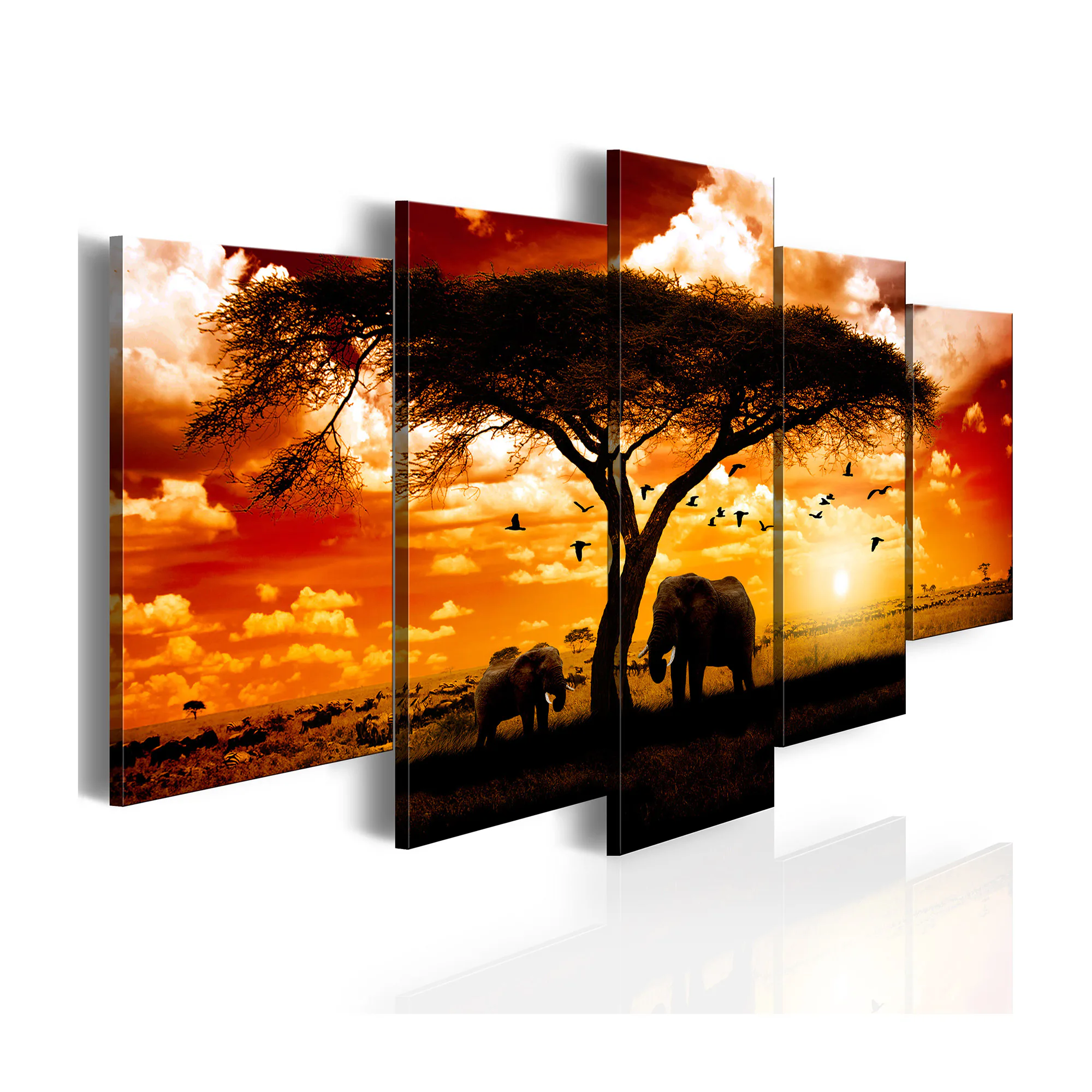 Tavla Arkiio Flock Fåglar Över Savannen