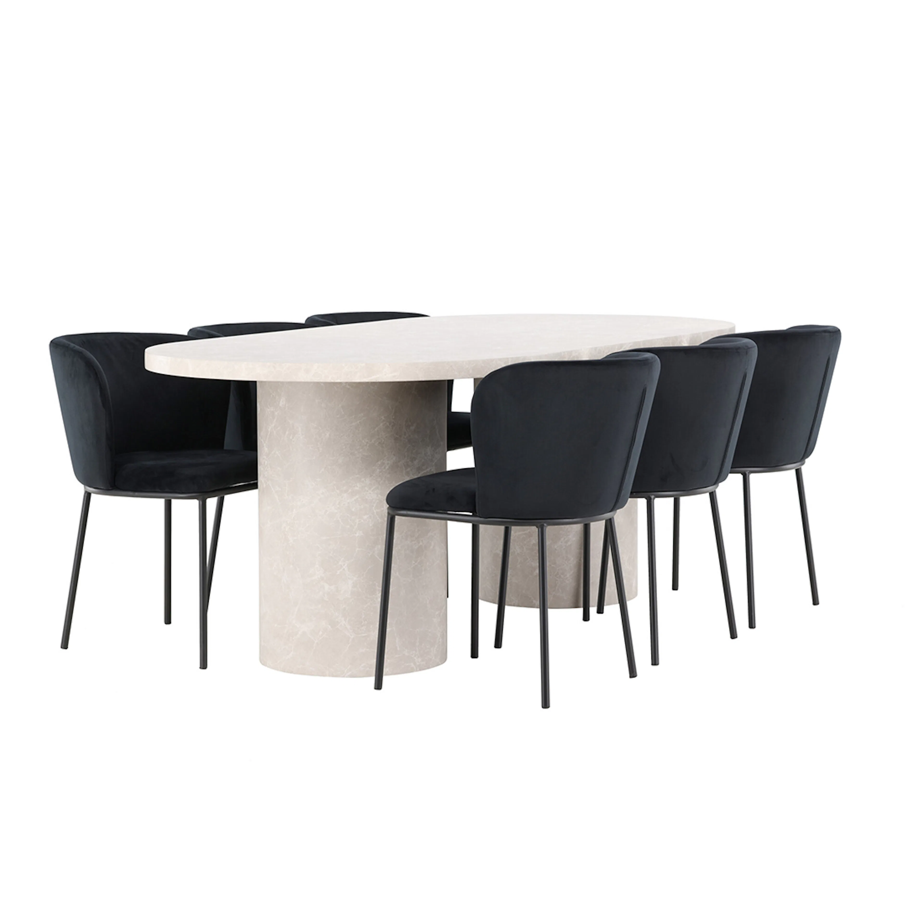 Narvik Table - Beige with 6 Edina Chair - Black Färg: Beige