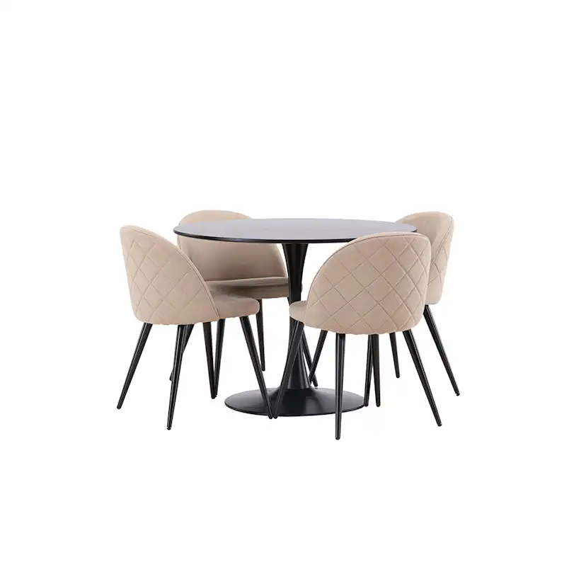 Matgrupp Venture Home Glade Ø 100 cm med 4 Velvet Stolar