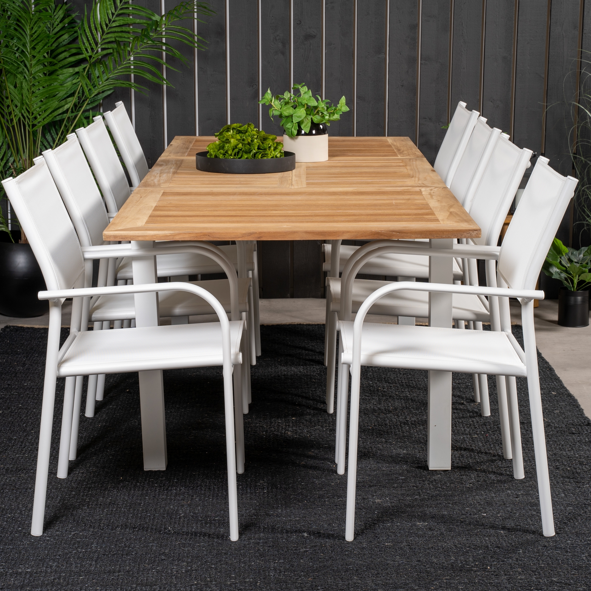 Panama Dining Table 160/240*90 - White Alu / Teak+Santorini Blanka Ben