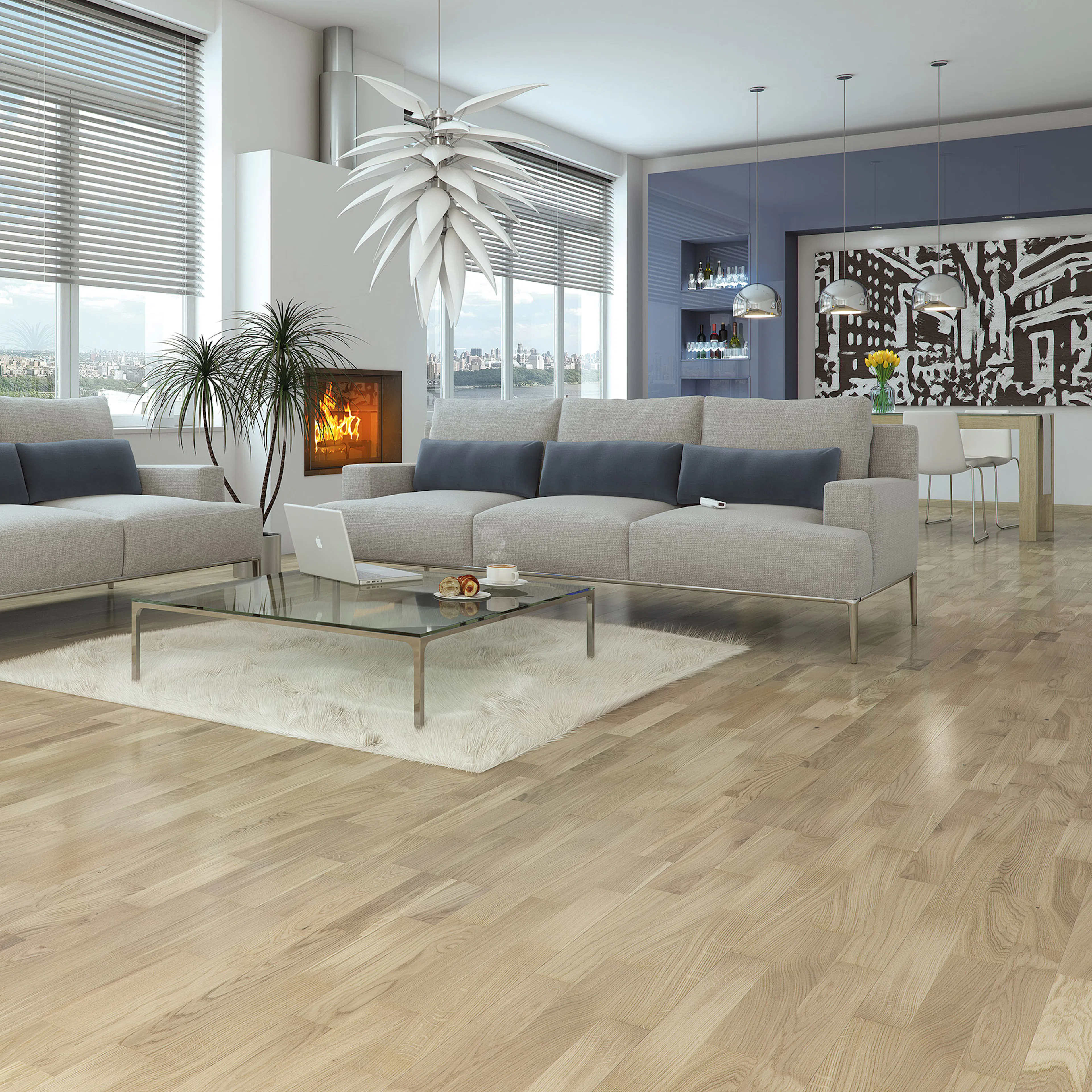 Parkettgolv Nordic Floor Ek Vit Mattlack 3-Stav