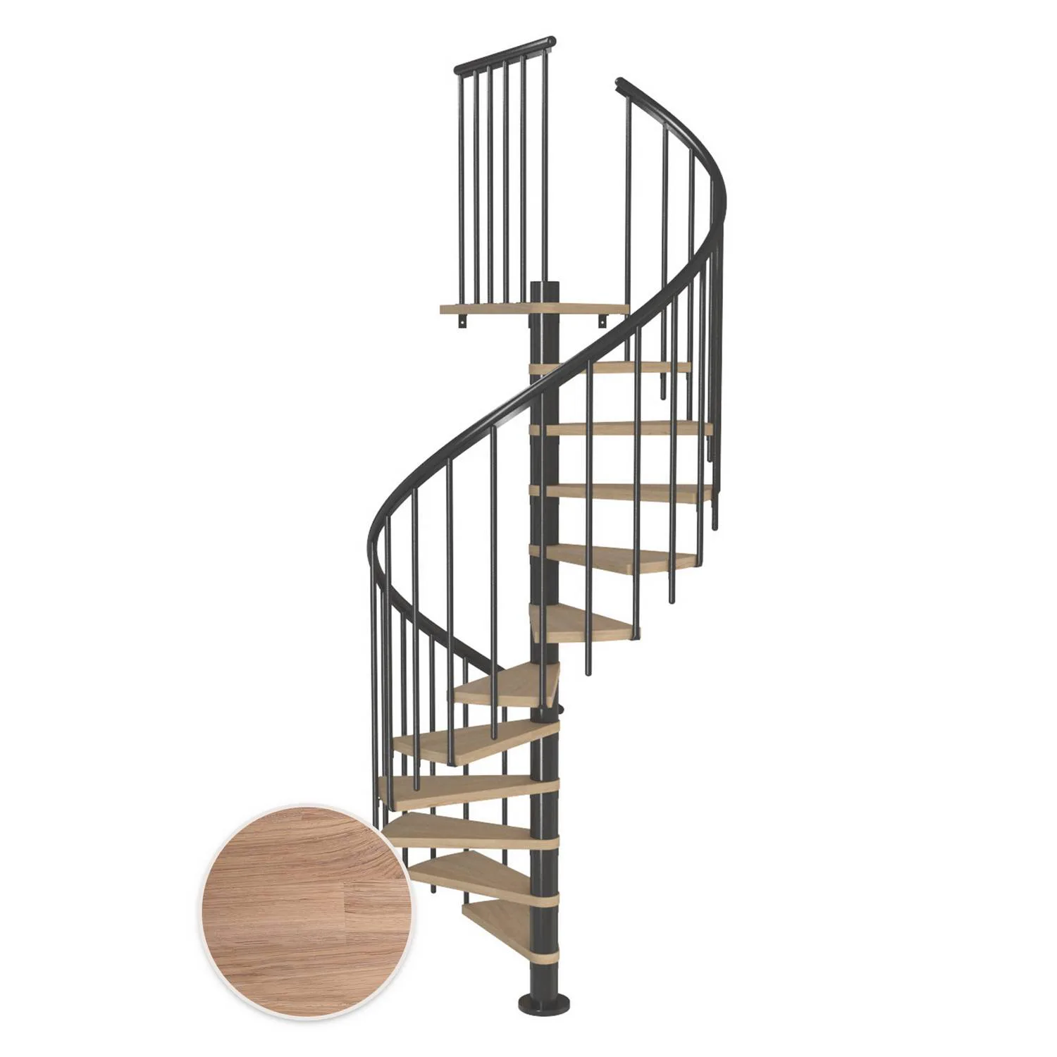 MONTREAL spiral ek vit oljad antracit CLASSIC3 11T Ø140 Antracit, D: 1400 mm, Golv till golv höjd: 2500-2860 mm, 11+1 steg