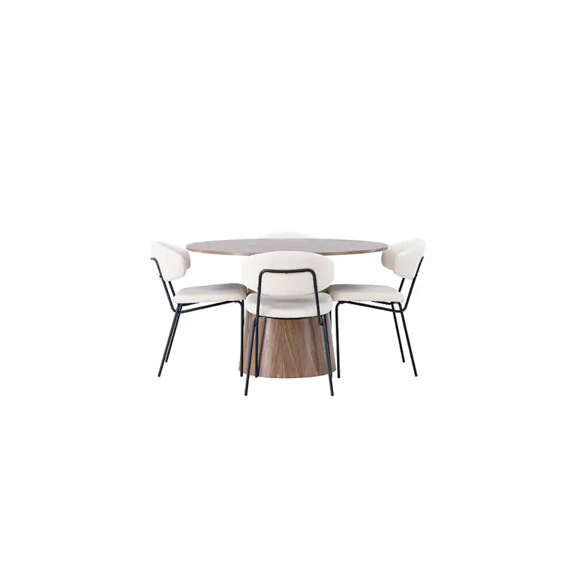 Matgrupp Venture Home Lanzo Runt Matbord Ø120 cm & 4 Chico Stolar i Boucle