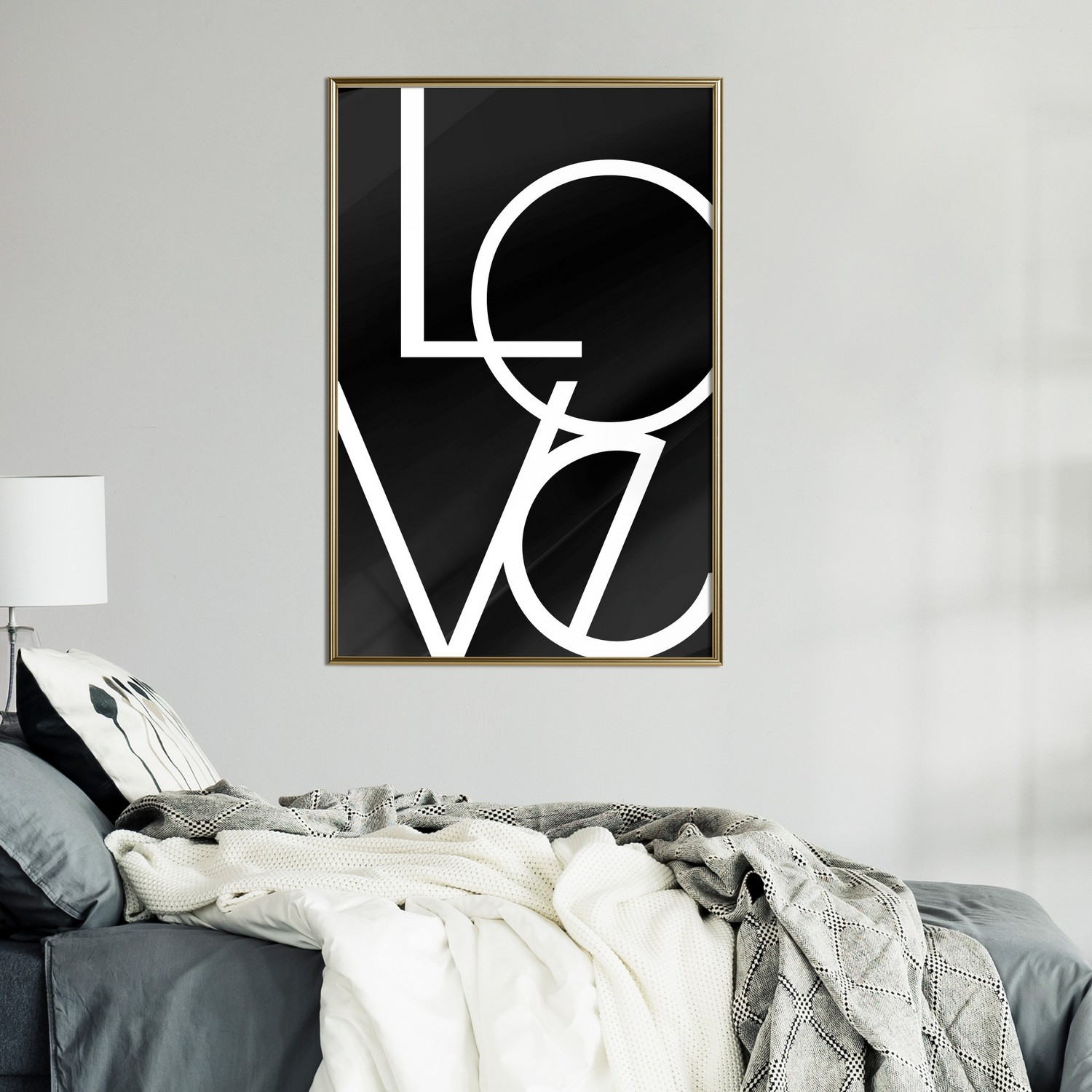 Affisch - Black and White: Love [Poster] 40x60 Guld ram, 40x60 cm