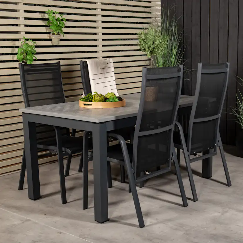 Albany Dining Table 160/240*100 - Svart Alu / Grey Aintwood+ Svart/Grå