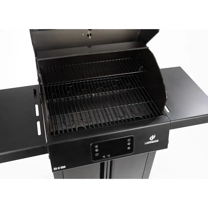 Elgrill Landmann 1192 Black 2023 med Gjutjärnsgaller med Inbyggd Termometer & Sidobord