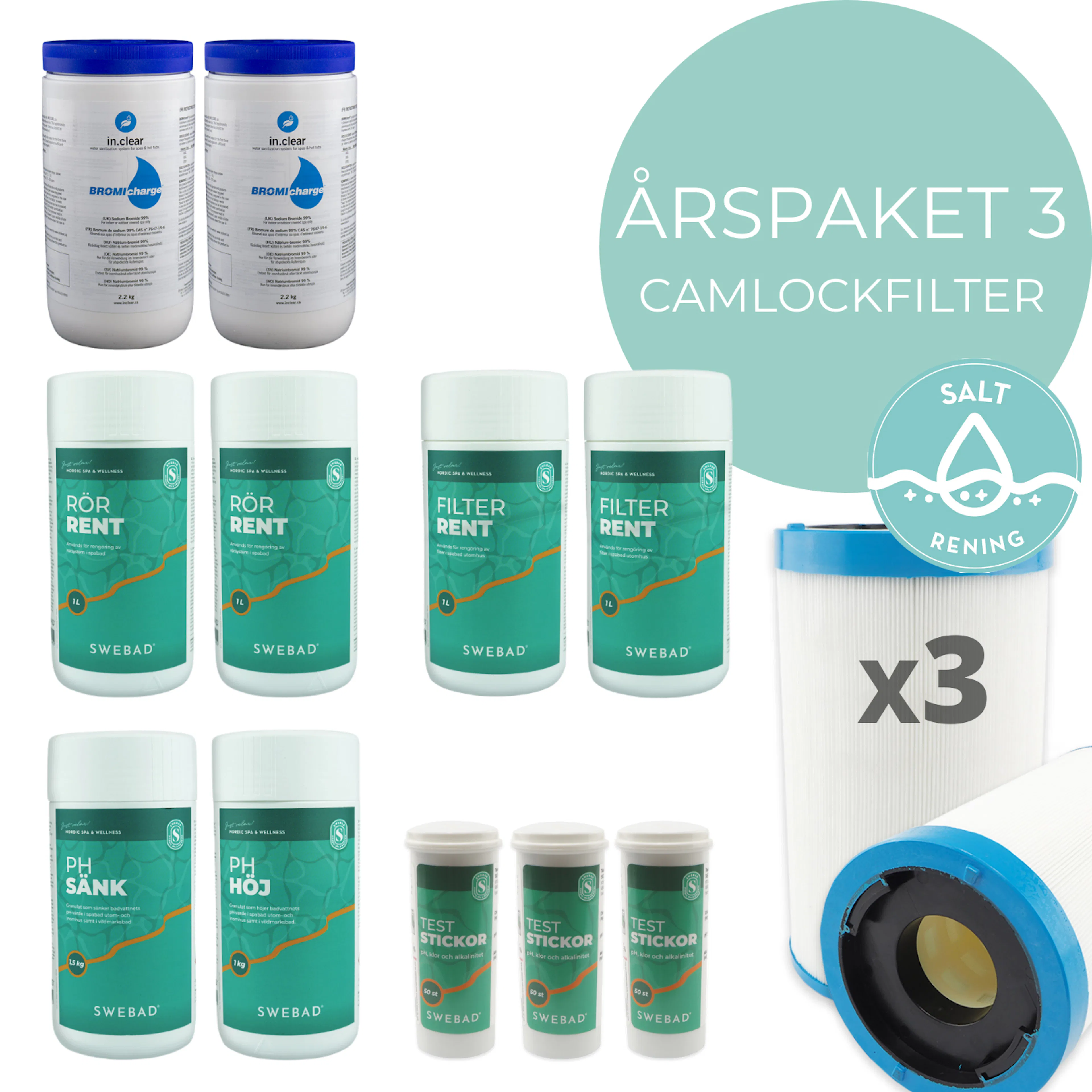 Årspaket 3 Swebad med Saltrening och 3 Camlockfilter