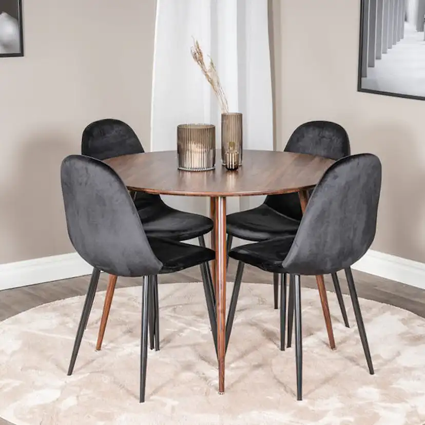 Matgrupp Venture Home Plake med 4 Pobbie Stolar Sammet Runt