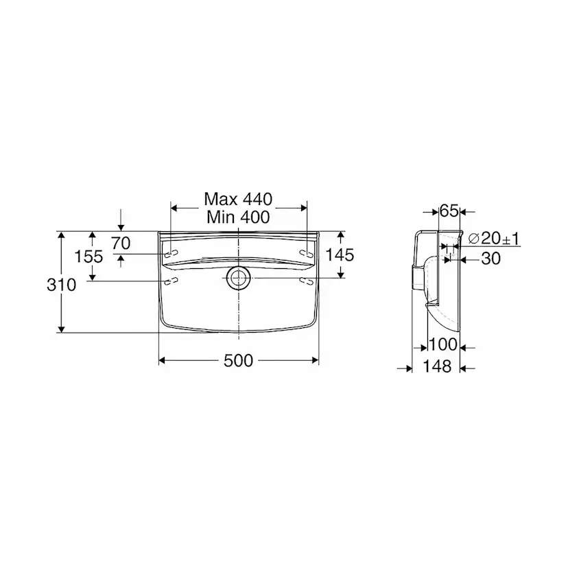 Tvättställ Ifö Spira 500 mm Utan Kranhål