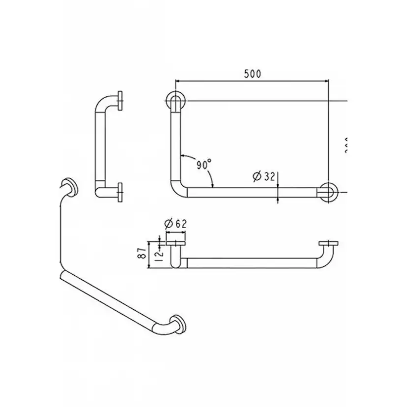Stödhandtag Strand Stainless GRABBA 90 graders vinkel