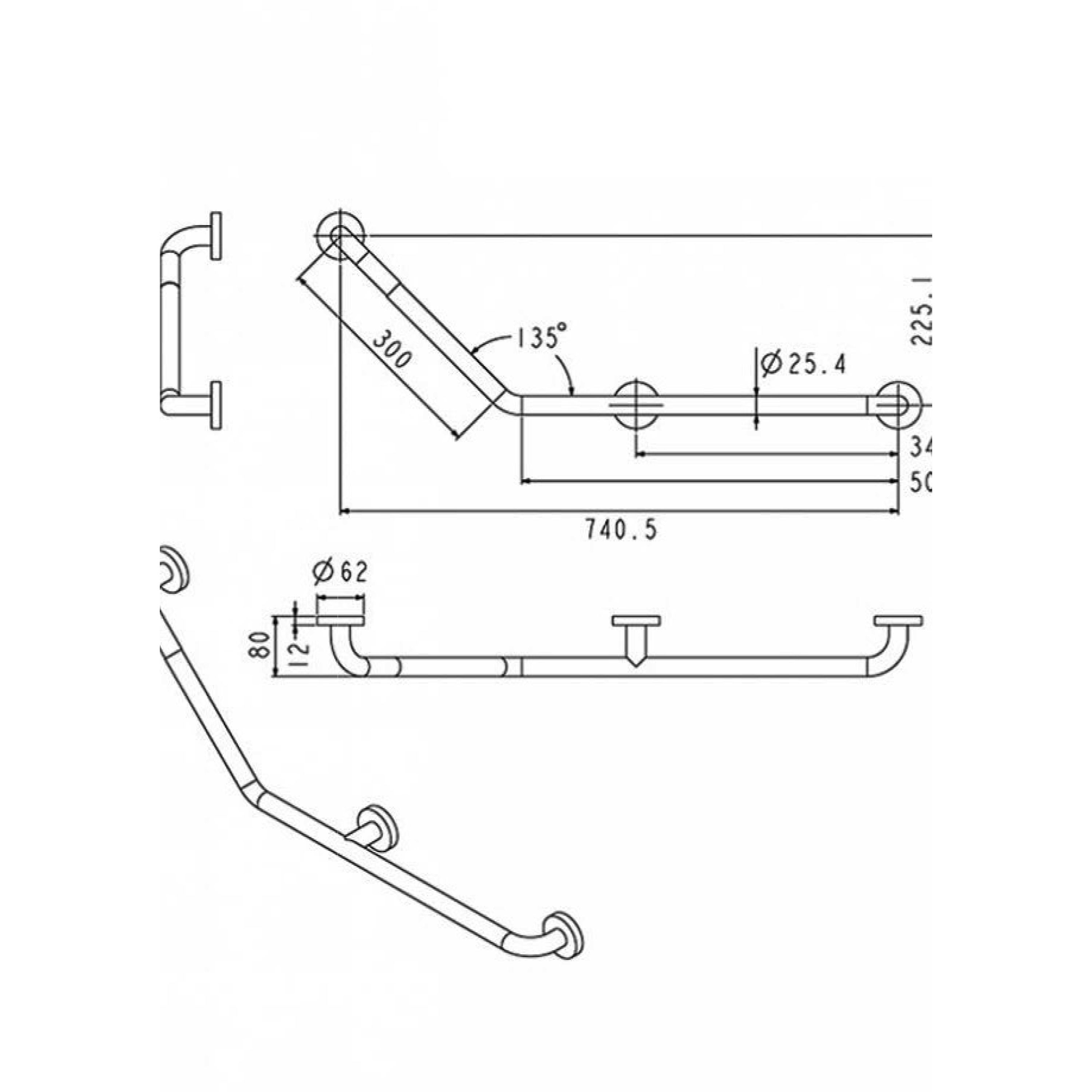 Stödhandtag Strand Stainless GRABBA 135 graders vinkel