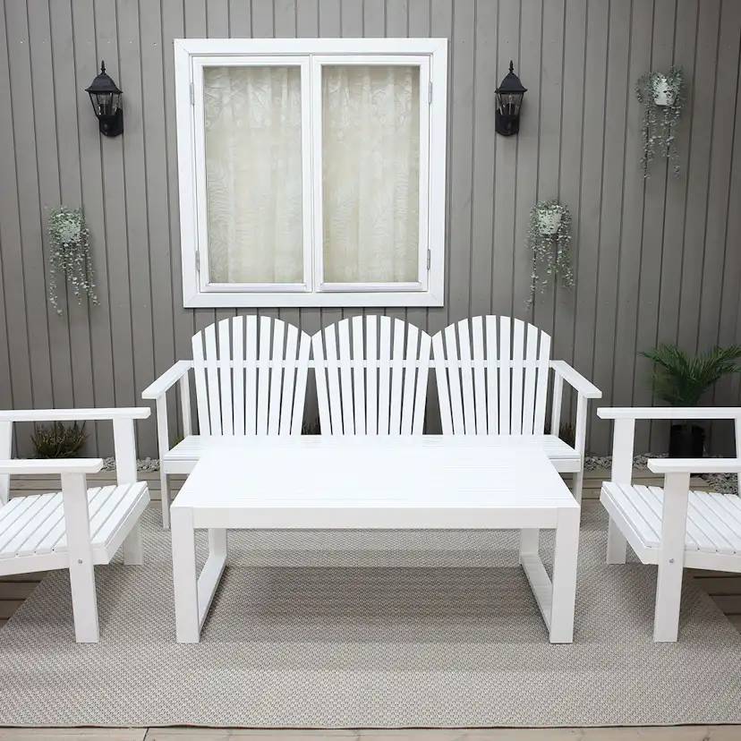 Matgrupp Baltic Garden Kungsholm Vit Loungegrupp i Trä med Soffa, 2 Fåtöjler & Bord