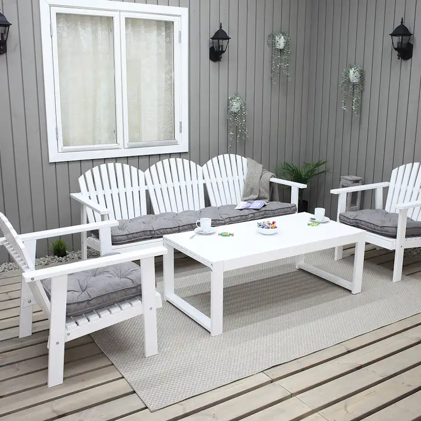 Matgrupp Baltic Garden Kungsholm Vit Loungegrupp i Trä med Soffa, 2 Fåtöjler & Bord
