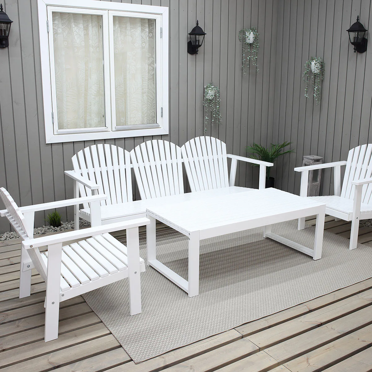 Matgrupp Baltic Garden Kungsholm Vit Loungegrupp i Trä med Soffa, 2 Fåtöjler & Bord