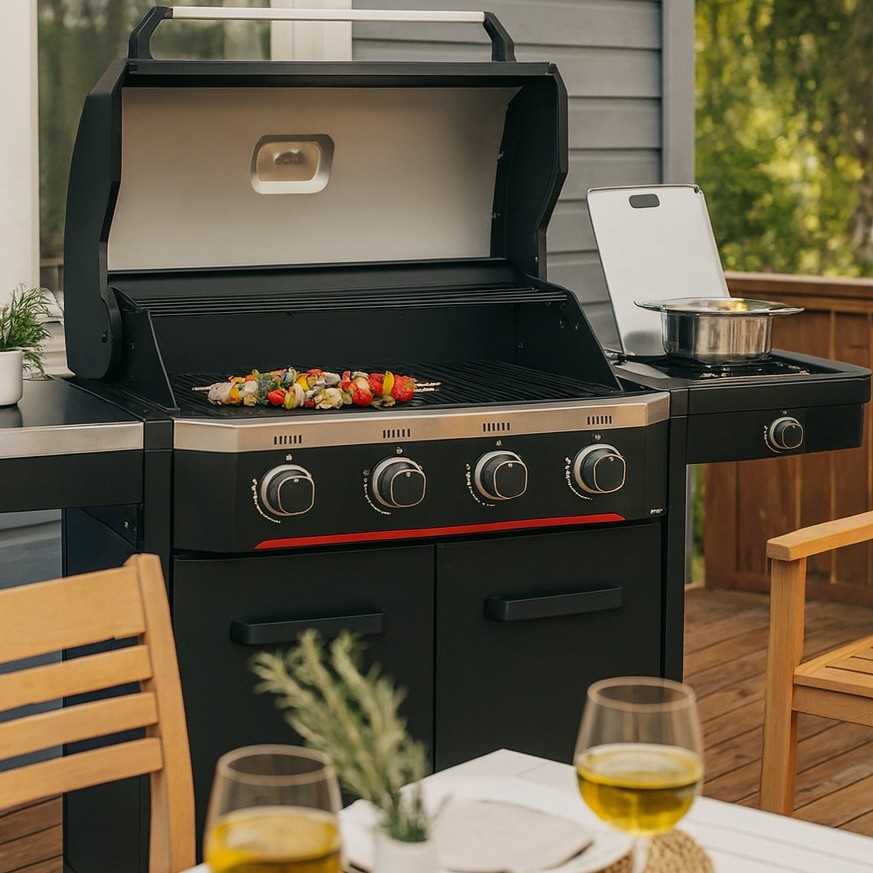 Gasolgill Halmo Atlas 4+1 Svart Med Sidobrännare