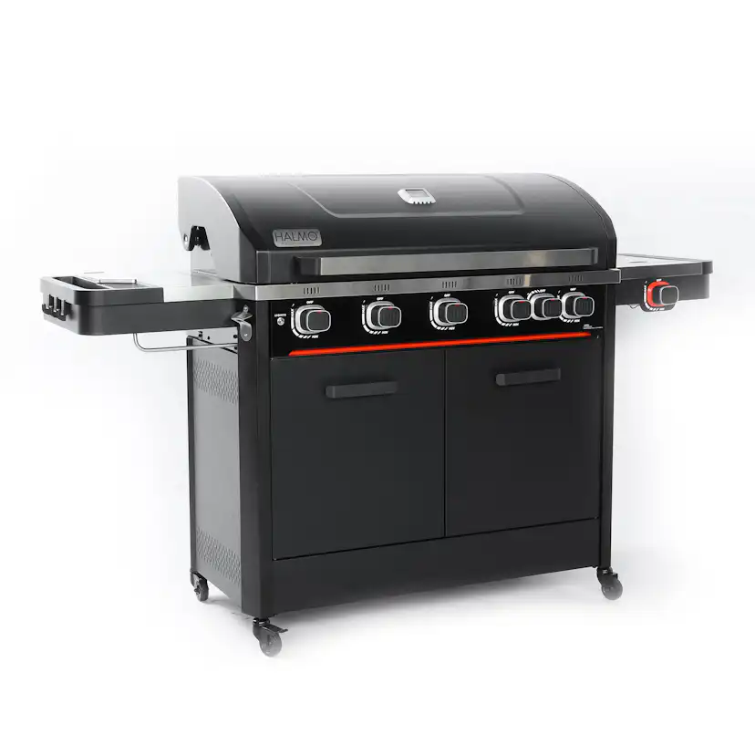 Gasolgrill Halmo Infinity 5 Svart Med Sidobrännare Infrabrännare & LED-Belysning
