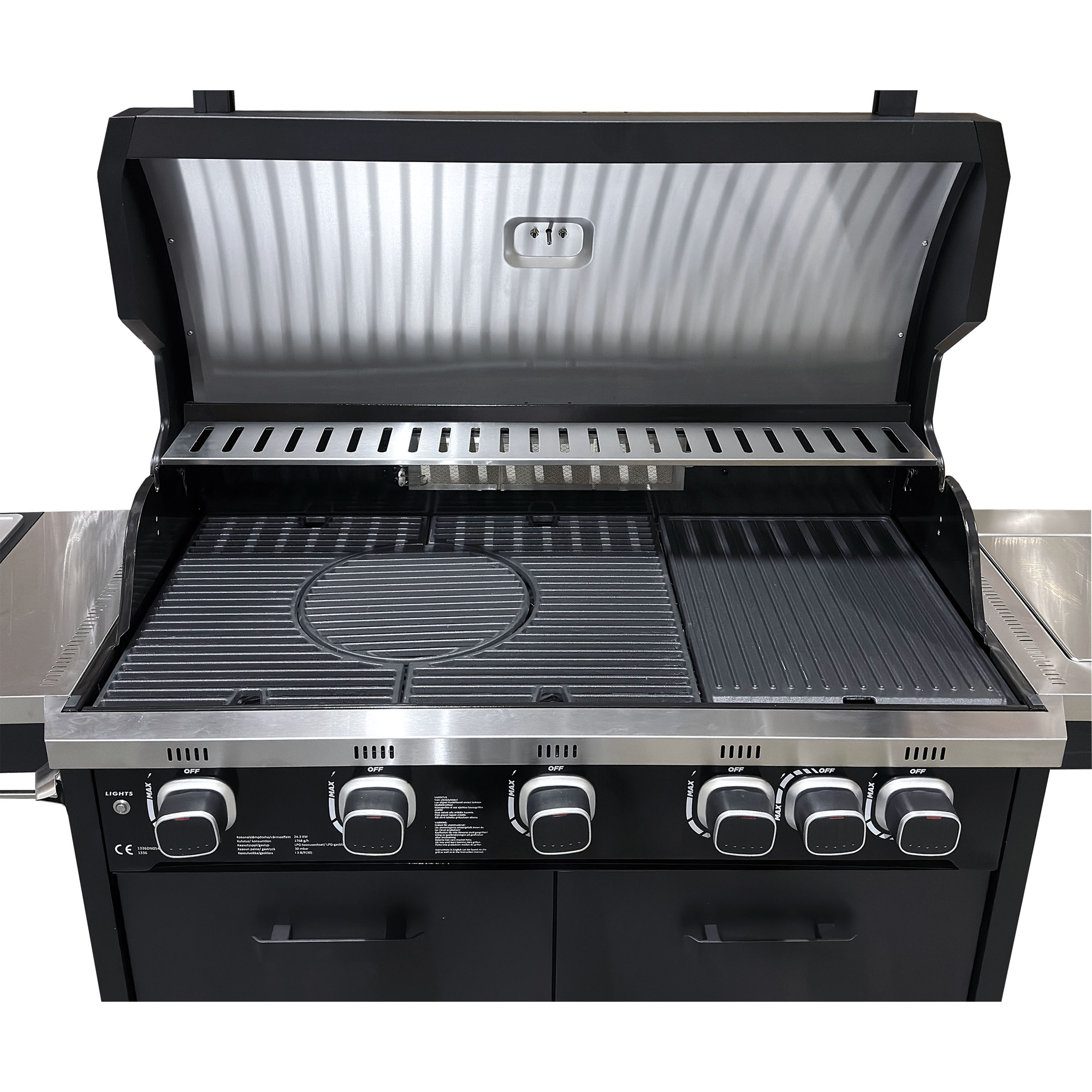 Gasolgrill Halmo Infinity 5 Svart Med Sidobrännare Infrabrännare & LED-Belysning