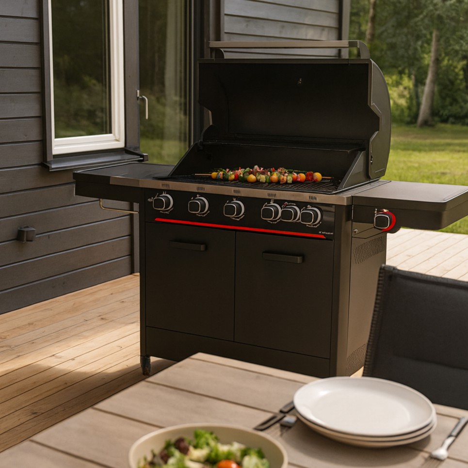 Gasolgrill Halmo Infinity 5 Svart Med Sidobrännare Infrabrännare & LED-Belysning