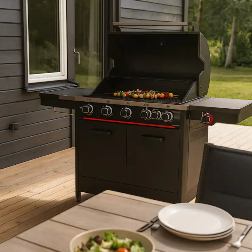 Gasolgrill Halmo Infinity 5 Svart Med Sidobrännare Infrabrännare & LED-Belysning