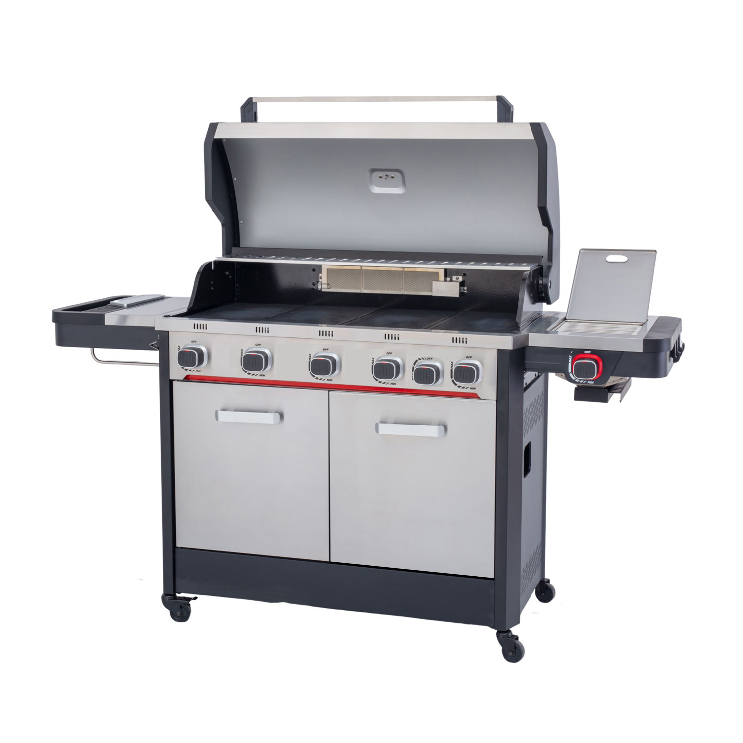 Gasolgrill Halmo Infinity 5 Svart Med Sidobrännare Infrabrännare & LED-Belysning Rostfri