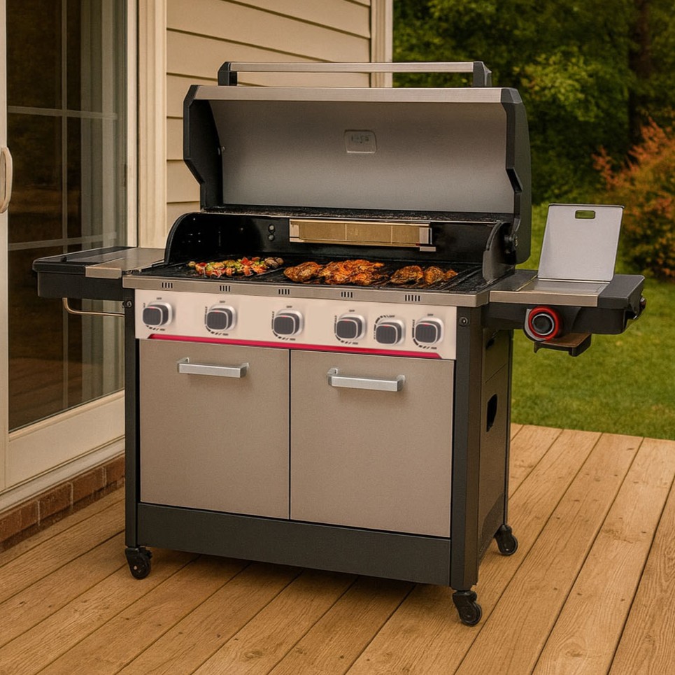 Gasolgrill Halmo Infinity 5 Svart Med Sidobrännare Infrabrännare & LED-Belysning Rostfri