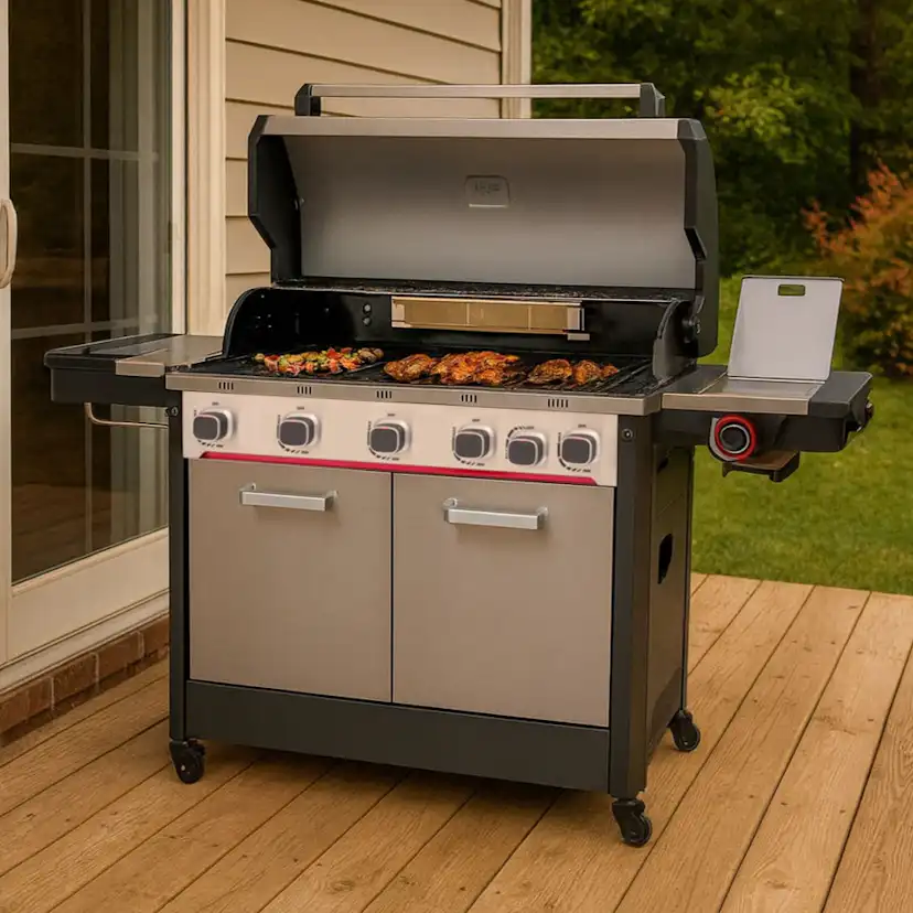 Gasolgrill Halmo Infinity 5 Svart Med Sidobrännare Infrabrännare & LED-Belysning Rostfri