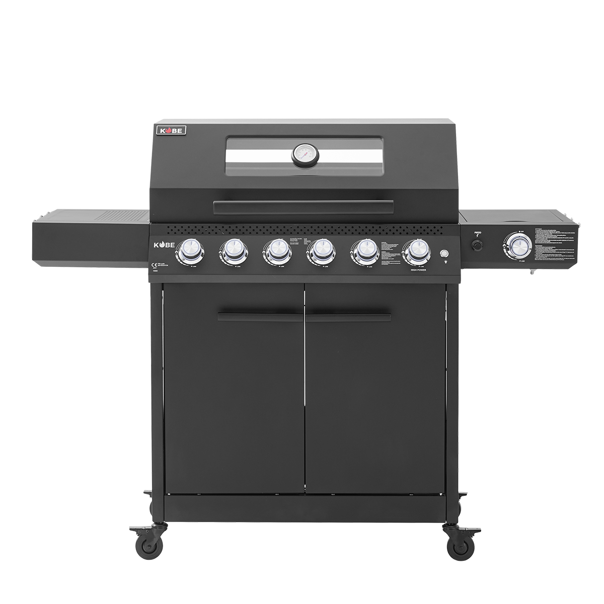 Gasolgrill Kobe Premium 5 Brännare Med Sidobrännare & Glaslock