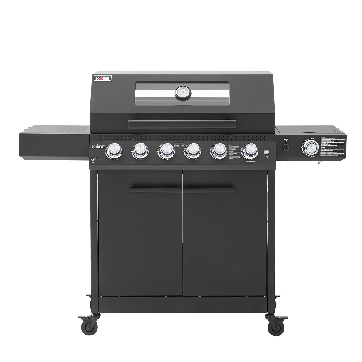 Gasolgrill Kobe Premium 5 Brännare Med Sidobrännare & Glaslock