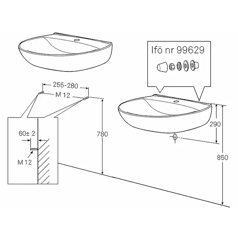 Tvättställ Ifö Spira 50 cm för Sjukhus