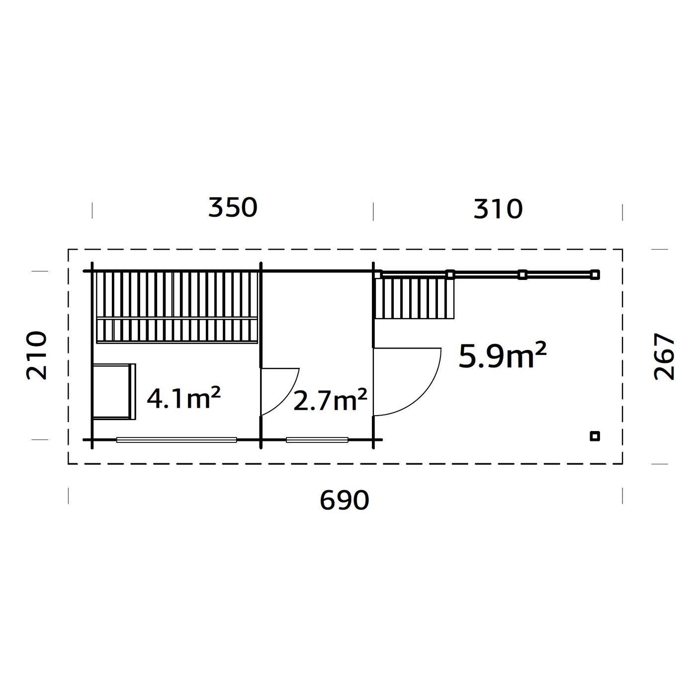Bastu Palmako Sanna 13,5 m² Fristående Byggsats med Pulpettak