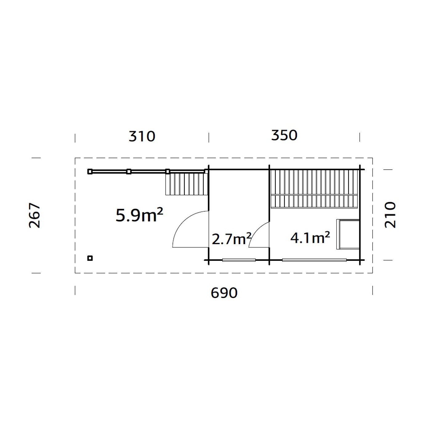 Bastu Palmako Sanna 13,5 m² Fristående Byggsats med Pulpettak