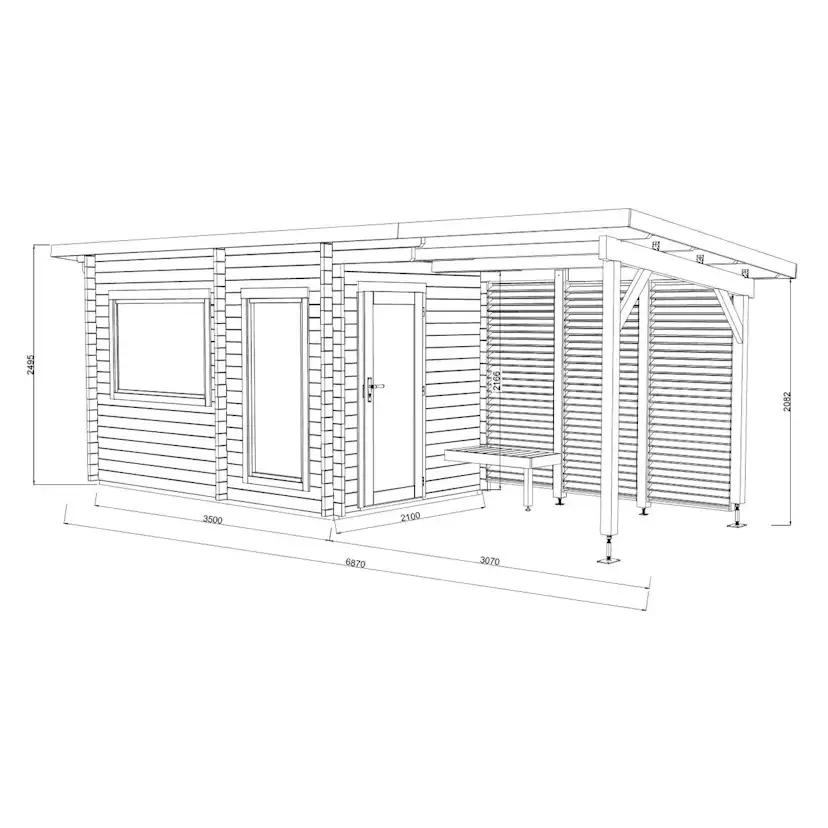 Bastu Palmako Sanna 13,5 m² Fristående Byggsats med Pulpettak