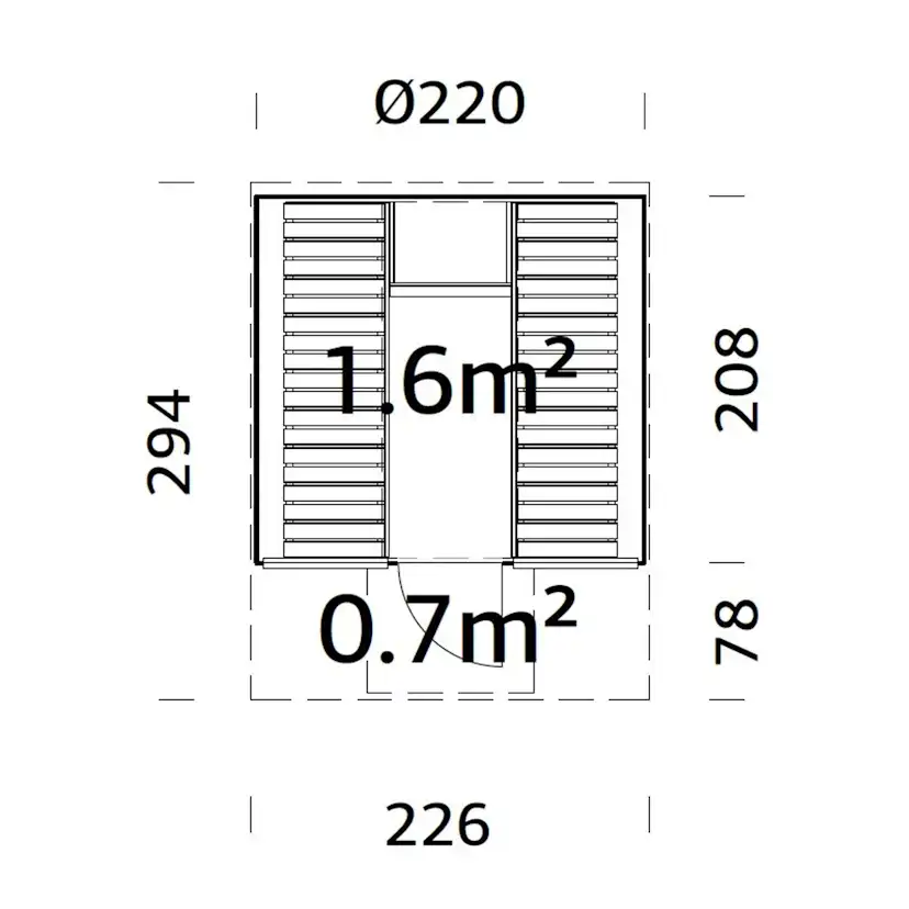Bastutunna Palmako Anita 1,6, 0,7 m2 Med Glasvägg