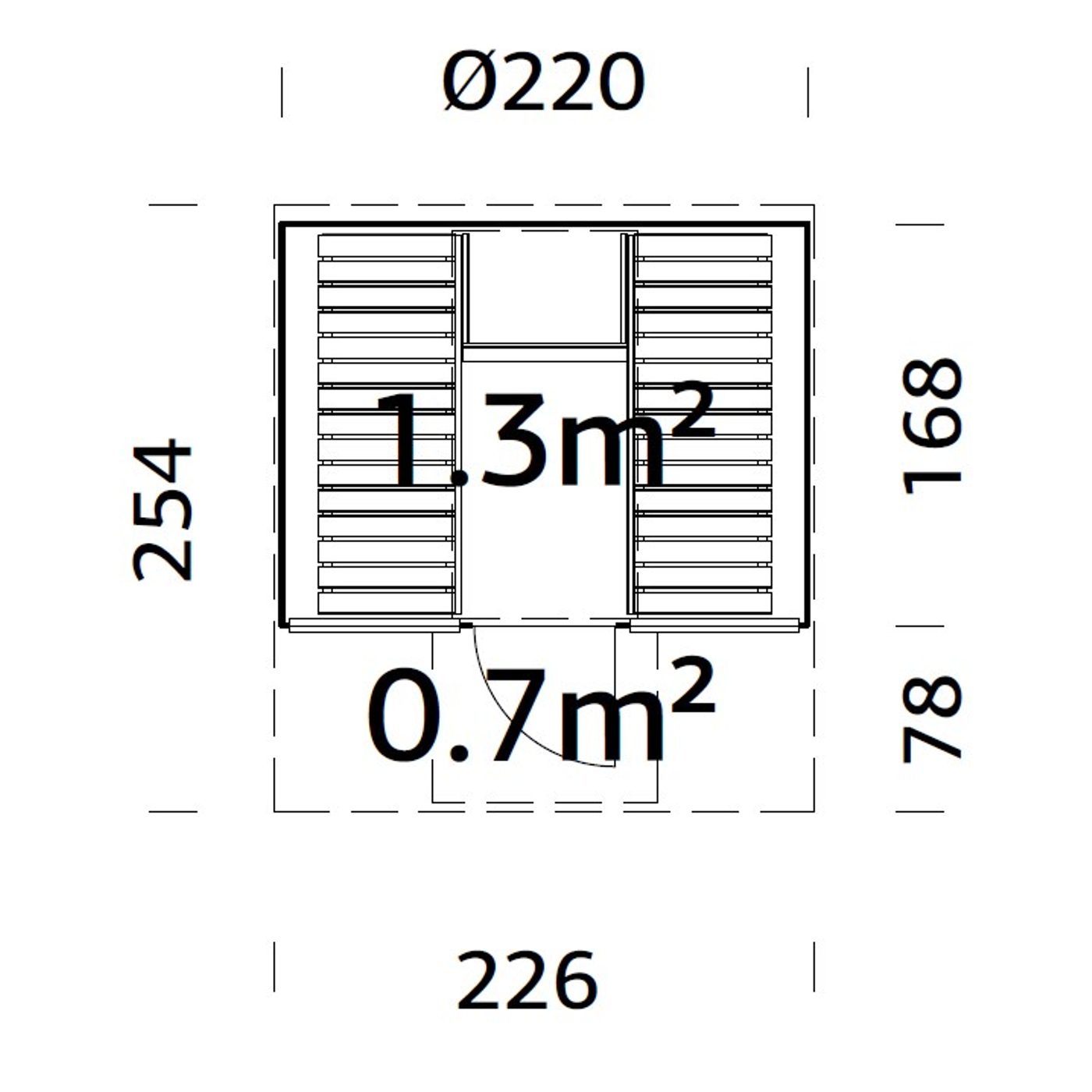 Bastutunna Palmako Anita 1,3, 0,7 m2 Med Glasvägg