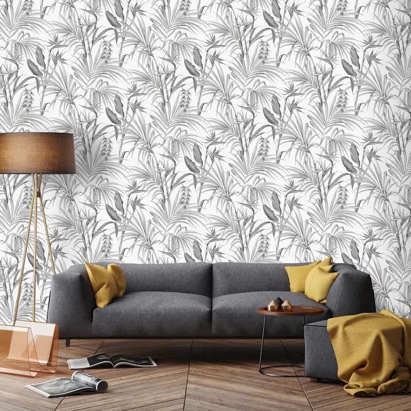 Tapet Superfresco Easy Strelitzia Leaves Grå