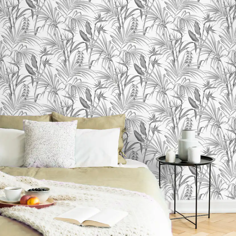 Tapet Superfresco Easy Strelitzia Leaves Grå