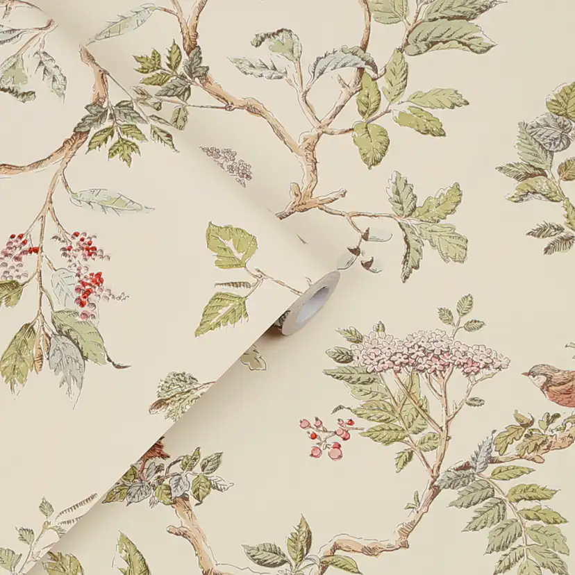 Tapet Laura Ashley Elderwood Naturel EasyUp, Mönstrad Flerfärgad