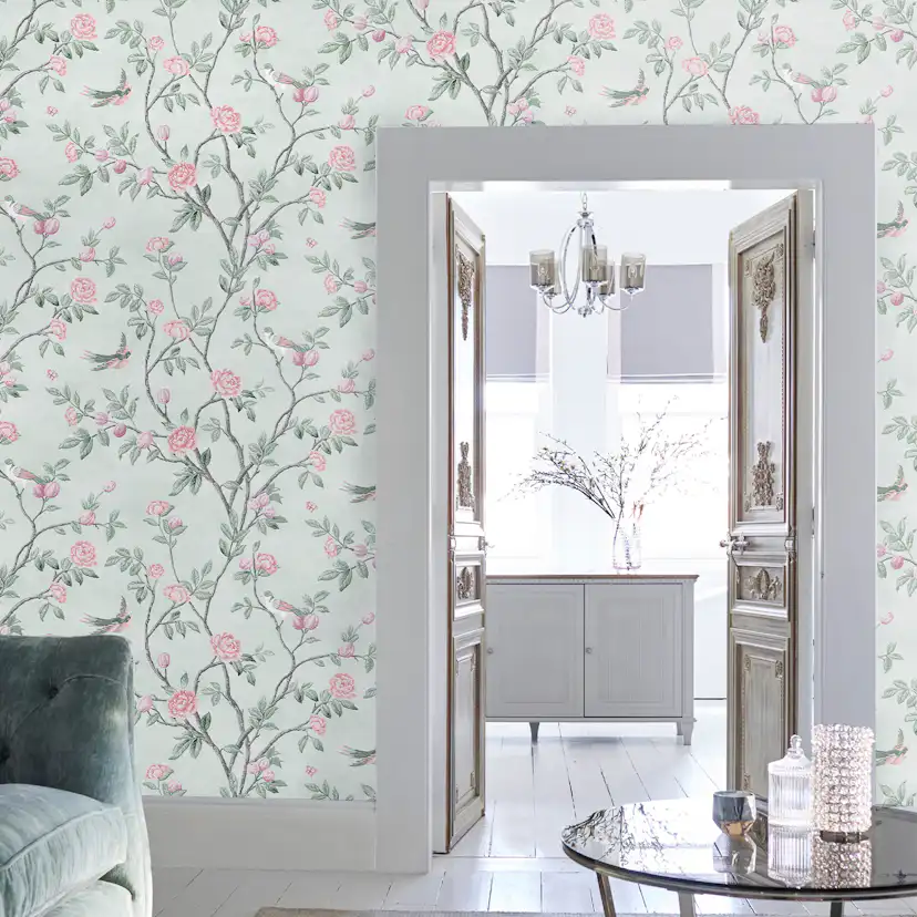 Tapet Laura Ashley Eglantine Eau de Nil 113371 EasyUp, Mönstrad Flerfärgad