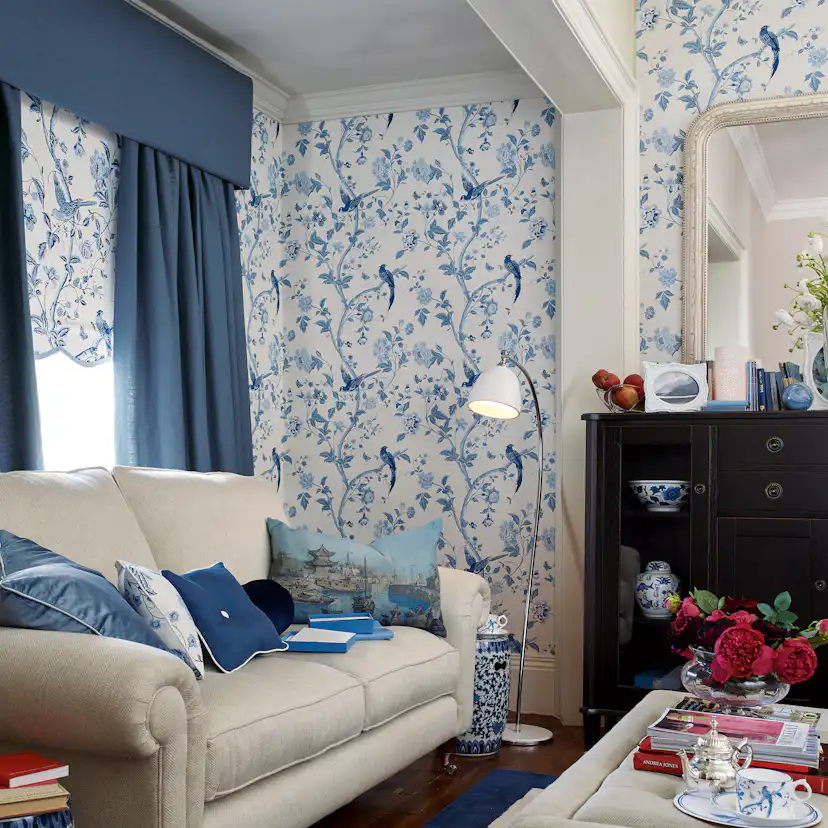 Tapet Laura Ashley Summer Palace Royal Blue 113390 EasyUp, Mönstrad Blå
