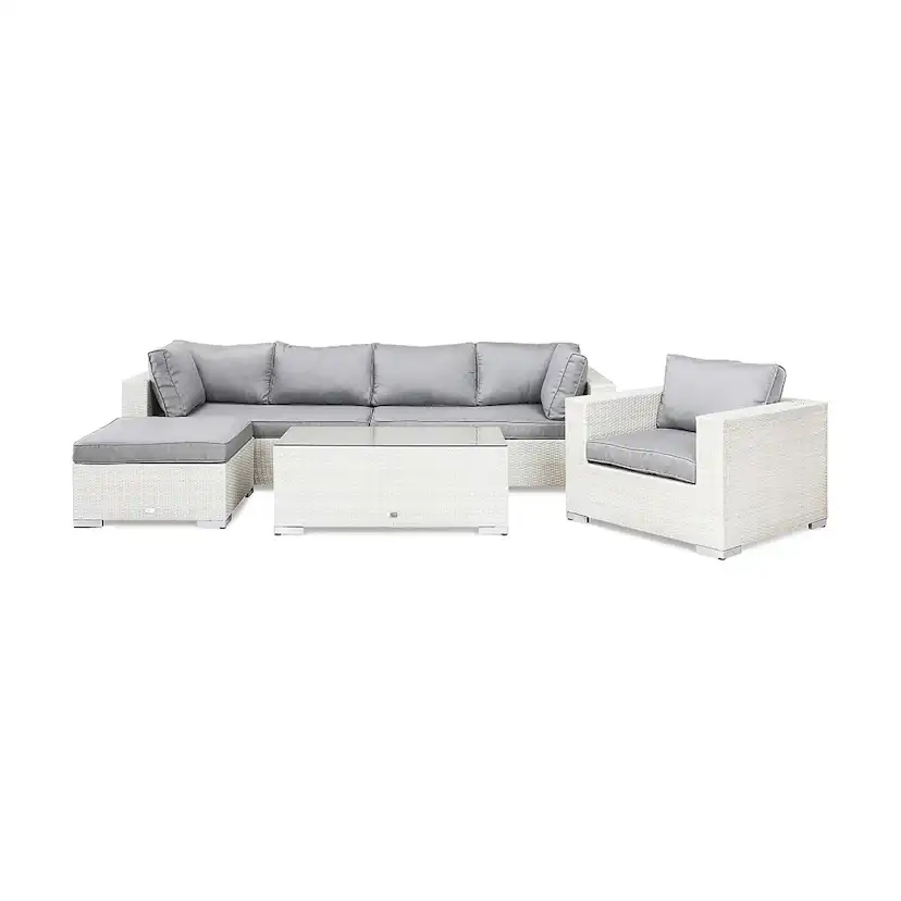 Loungegrupp Comfort Garden Bahamas 5-sits Bord Divan/Bord Utefåtölj Vit Utomhus