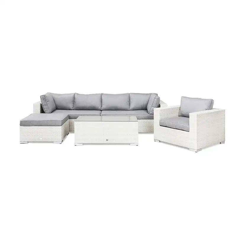 Loungegrupp Comfort Garden Bahamas 5-sits Bord Divan/Bord Utefåtölj Vit Utomhus