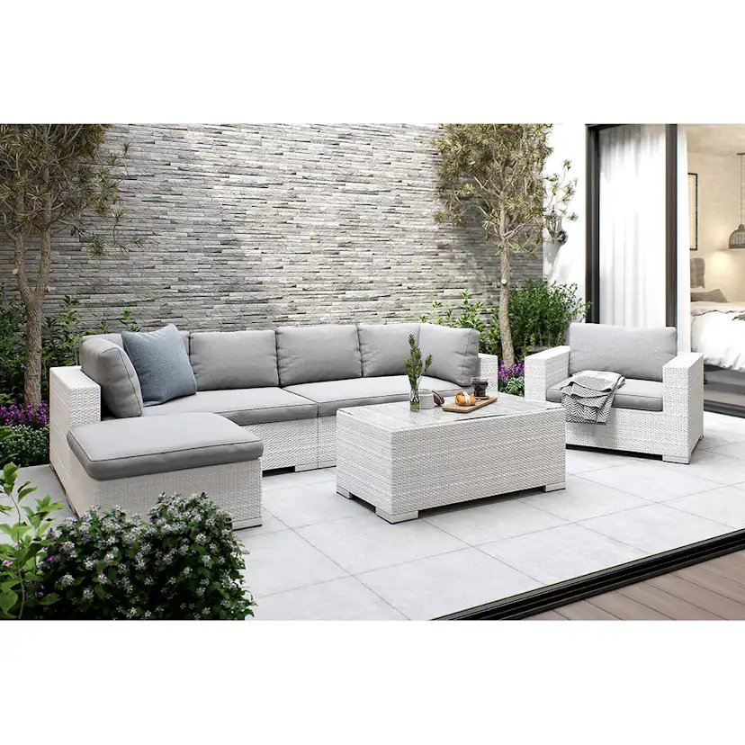 Loungegrupp Comfort Garden Bahamas 5-sits Bord Divan/Bord Utefåtölj Vit Utomhus