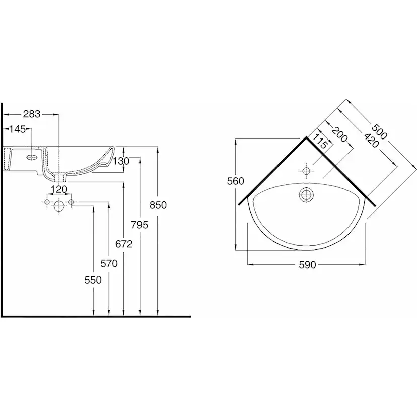 Tvättställ Ifö Hörn 500 mm Infälld