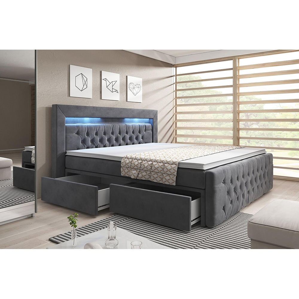 Kontinentalsäng Cloud47 Sängpaket Franco med Dubbel Förvaring och LED-belysning Sammet