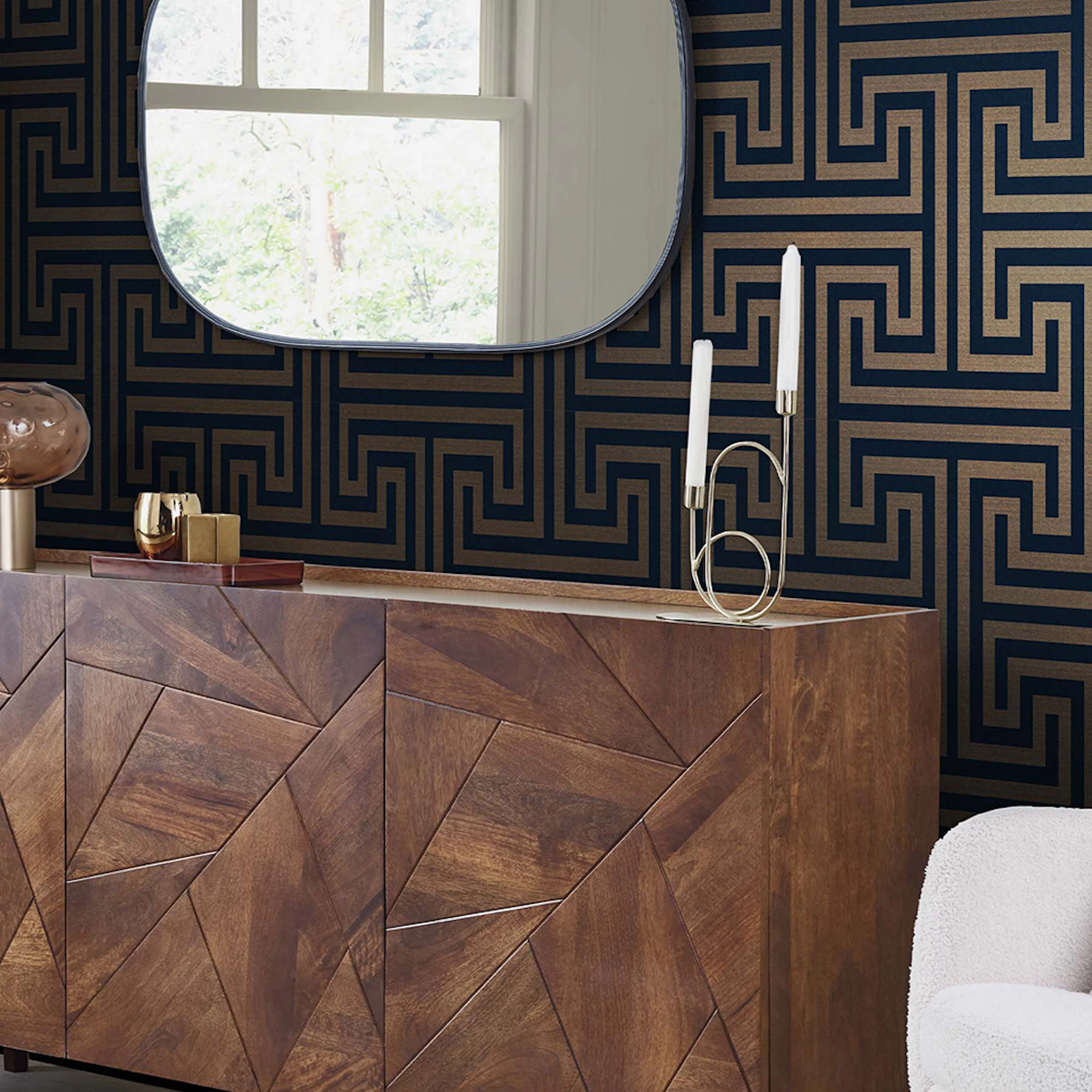 Tapet NEXT Metallic Greek Key Navy